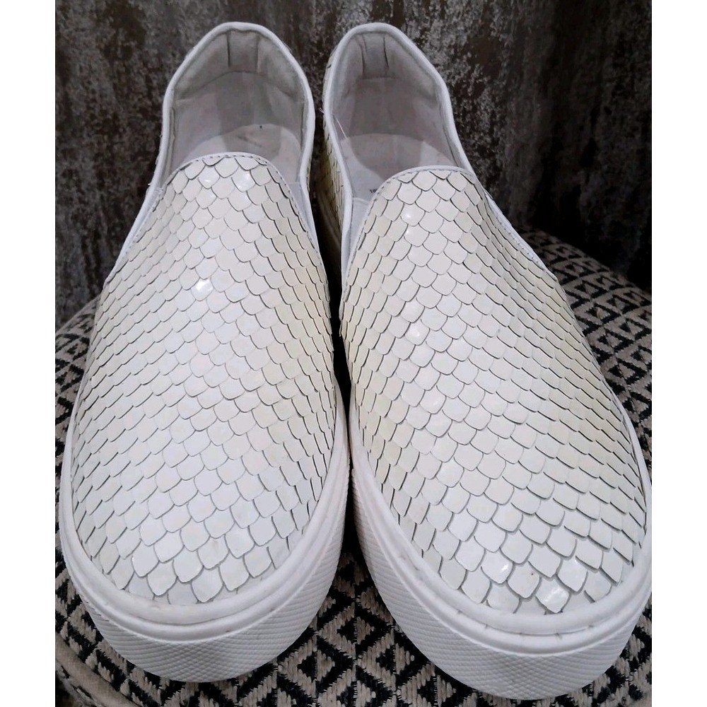 Schutz White Scale Textured Platform Slip On Snea… - image 1